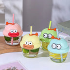 WhimsySip™ 210ml Character Glass Cup with Matched Lid and Straw ( PREMIUM QUALITY )