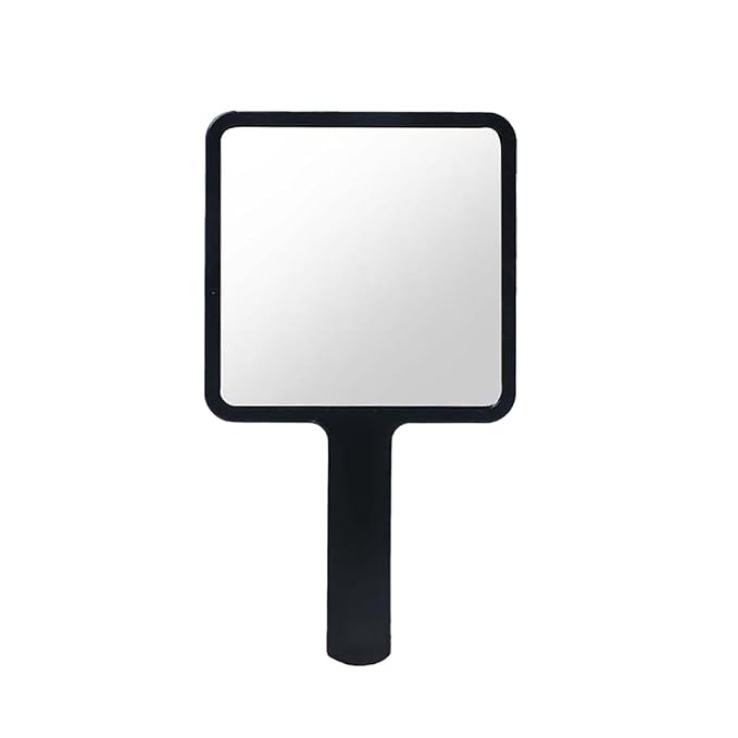 Plastic Hand Held Square Mirror, 12 x 21.5 cm (W x L), Black, Frameless, Modern, Portable, Tabletop Mount, Perfect for Home, Office, Travel, Salon, Gift