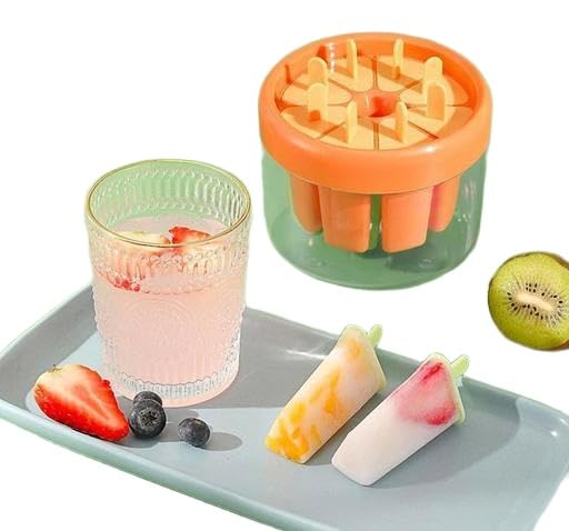 Round Ice Cream Candy Molds with Sticks for Kids Summer Party | Reusable Popsicles Candy Molds | 8 Candy Mold Maker (Multicolour)