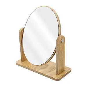 Premium Wooden Desktop Round Makeup Mirror – Elegant, Adjustable Vanity Mirror for Daily Grooming