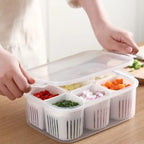 6-Grid Fridge Storage Box – Airtight Multi-Compartment Container for Fresh Produce, Ingredients, and Kitchen Organization Premium Quality Single Deals™