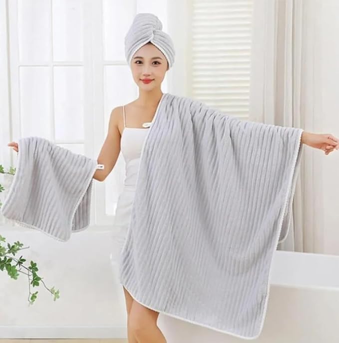 3 Pcs Ultra Soft Bath Towel Set | Large Highly Microfiber Coral Velvet Towel | Quick Drying for Body | towel set for Bathroom, Gym, Spa | 1 Bath Towels, Hand Towels,1 Head Scarf, Multicolor