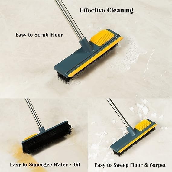 Stainless Steel Floor Cleaner Mop Brush Swiper with Strong Bristle | 2 in 1 Scrape Floor Scrubbing Brush with Long Handle