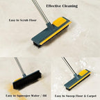 Stainless Steel Floor Cleaner Mop Brush Swiper with Strong Bristle | 2 in 1 Scrape Floor Scrubbing Brush with Long Handle
