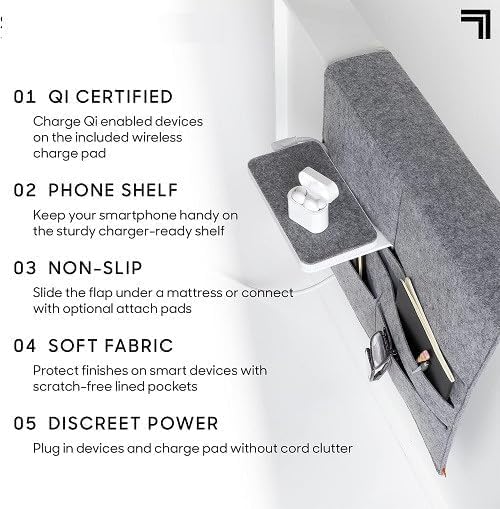 Premium Wireless Charging Bed Caddy – Sophisticated Bedside Organization and Power Solution