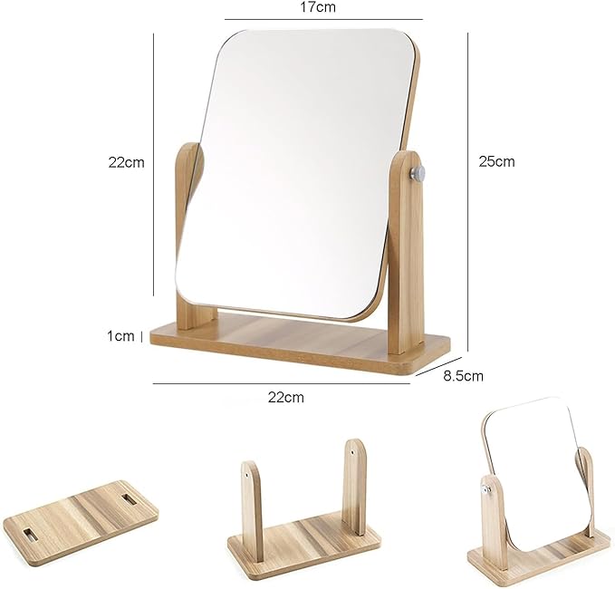 Premium Wooden Desktop Square Makeup Mirror – Large-Size, Adjustable Vanity Mirror for Daily Grooming