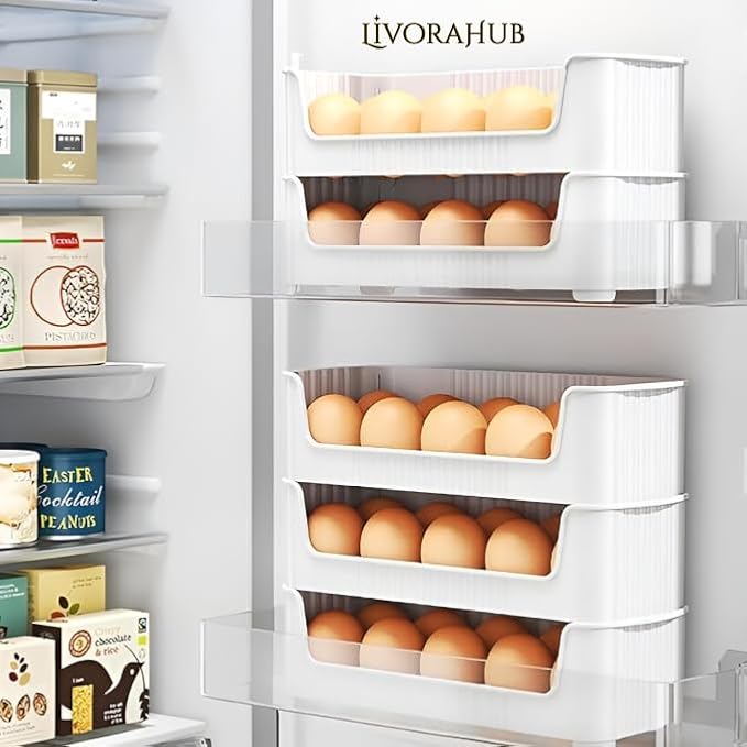 Set of 3 Stackable Egg Tray – Modular Space-Saving Refrigerator Storage Container for Freshness and Kitchen Organization Premium Quality Single Deals™
