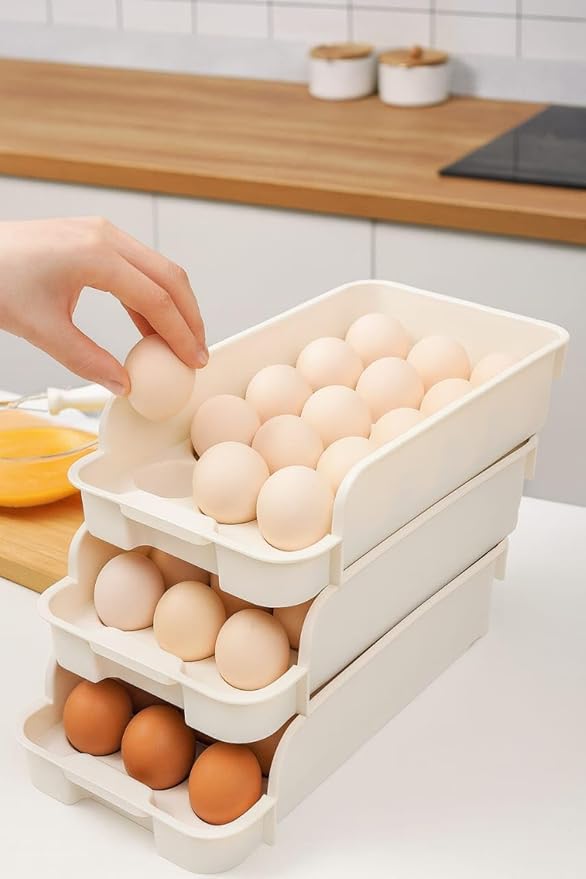 3-Layer Egg Organizer Tray – Stackable Space-Saving Refrigerator Storage Container for Freshness and Kitchen Organization Premium Quality Single Deals™