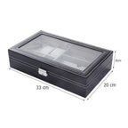 Premium 6-Slot Watch & 3-Slot Eyewear Display Case – Elegant Leatherette Organizer with Clear Glass Top Premium Quality Single Deals™