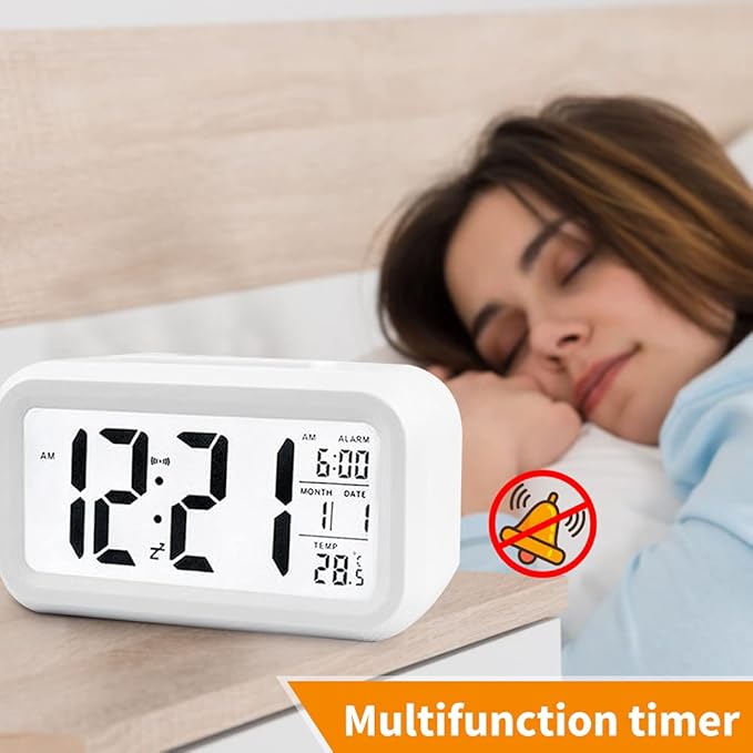 White Digital Alarm Clock – Multi-Feature Desk Timepiece with Date, Temperature, and Alarm Functions Premium Quality Single Deals™