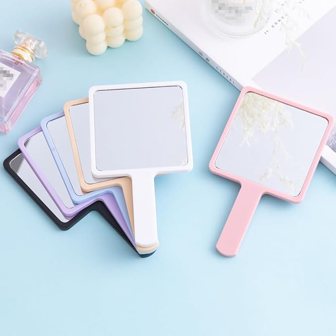 Plastic Hand Held Square Mirror, 12 x 21.5 cm (W x L), Black, Frameless, Modern, Portable, Tabletop Mount, Perfect for Home, Office, Travel, Salon, Gift