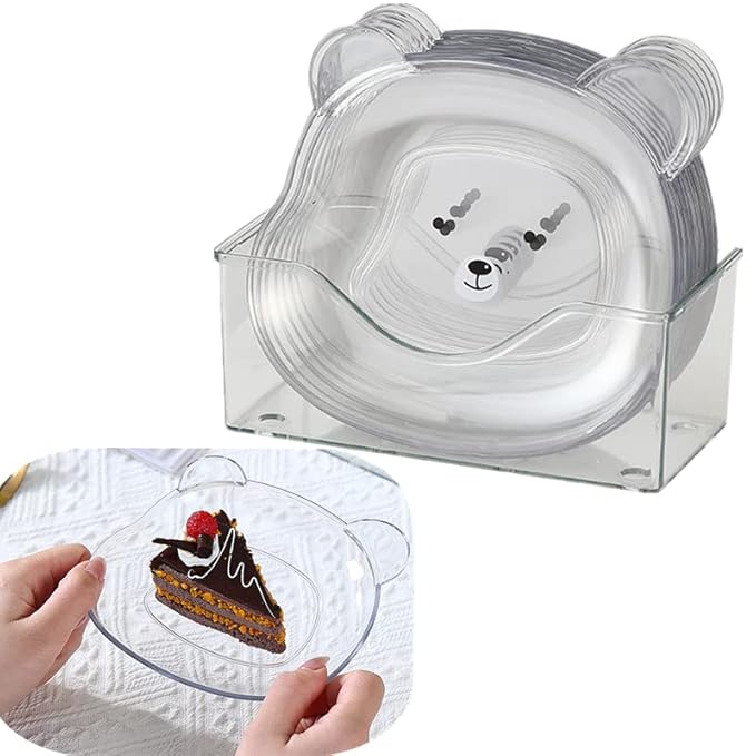 Plastic Dish Cartoon – Decorative Bear-Shaped Dessert Plates with Storage Stand for Appetizers, Cakes, and Party Presentation Premium Quality Single Deals™