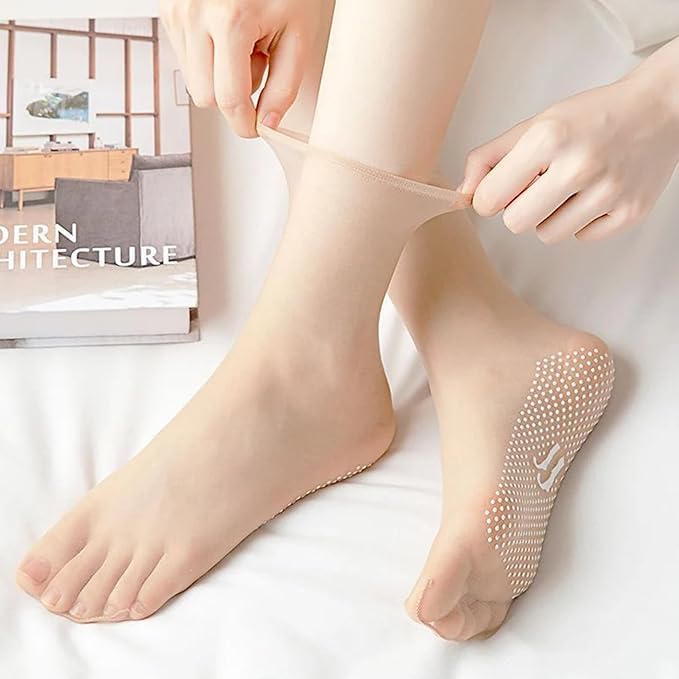 5-Pair Anti-Skid Transparent Liner Socks - Ultra-Thin, Breathable Invisible Footies with Non-Slip Grip for Comfort and Stability Premium Quality Single Deals™