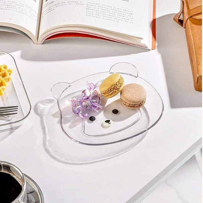 Plastic Dish Cartoon – Decorative Bear-Shaped Dessert Plates with Storage Stand for Appetizers, Cakes, and Party Presentation Premium Quality Single Deals™