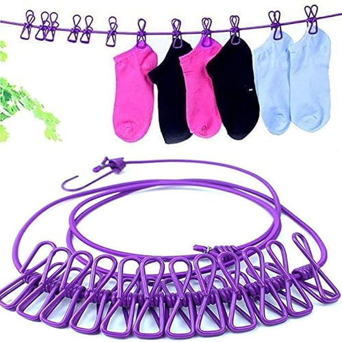 Single Deals™ 12 Clips Clothesline Rope - Premium Quality