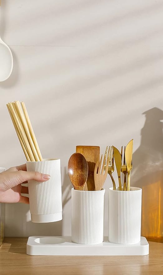 Minimalist Tableware Storage Organizer Set – 3-Piece Countertop Cutlery Holder for Organized Kitchen Essentials Premium Quality Single Deals™