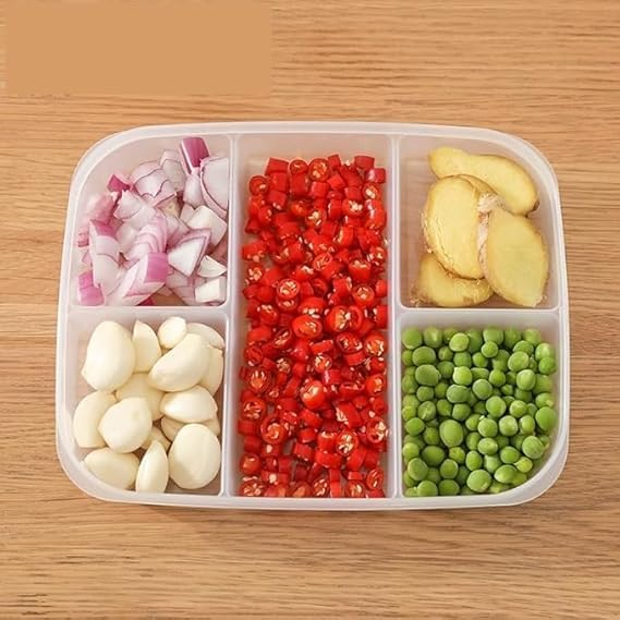 5-Grid Fridge Storage Box – Airtight Multi-Compartment Container for Fresh Produce, Ingredients, and Kitchen Organization Premium Quality Single Deals™