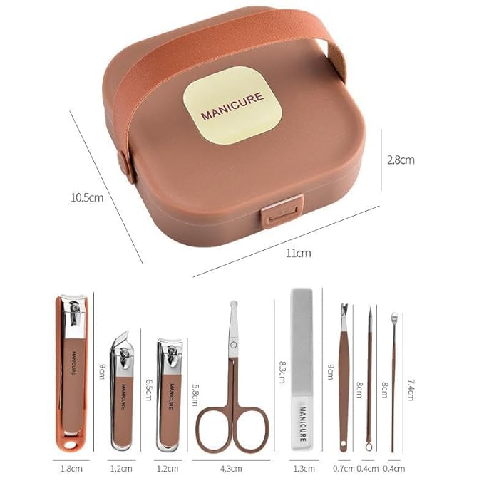 8-in-1 Compact Manicure Set - Professional Stainless Steel Grooming Kit with Modern Earth-Tone Travel Case for Nail and Cuticle Care Premium Quality Single Deals™