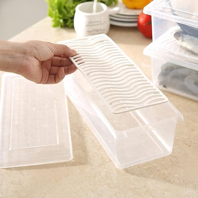 Fridge Storage Box – Clear Airtight Container with Drainage Tray for Fresh Produce and Kitchen Organization Premium Quality Single Deals™