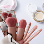 Portable Makeup Brush Set with Integrated Mirror – 5-Piece Travel-Friendly Cosmetic Kit for On-the-Go Application Premium Quality Single Deals™