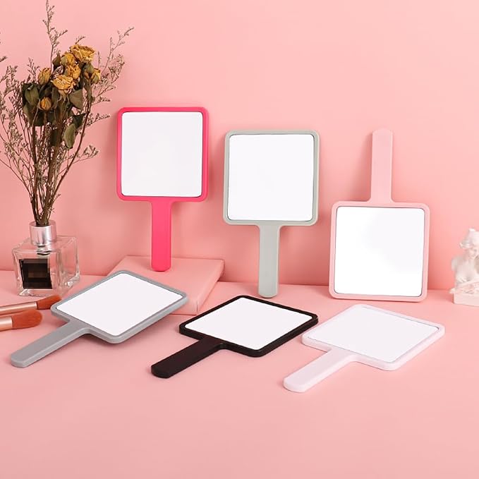 Plastic Hand Held Square Mirror, 12 x 21.5 cm (W x L), Black, Frameless, Modern, Portable, Tabletop Mount, Perfect for Home, Office, Travel, Salon, Gift