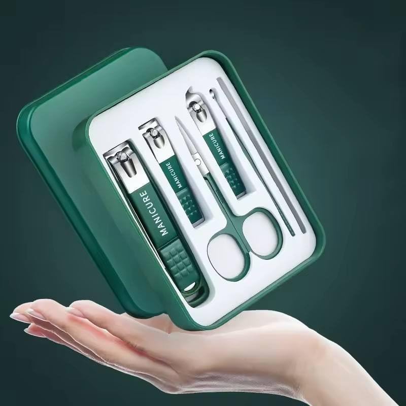 6-Piece Professional Green Manicure Set - Stainless Steel Grooming Kit with Elegant Storage Case for Nail and Cuticle Care Premium Quality Single Deals™
