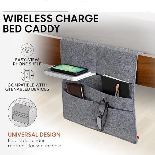 Premium Wireless Charging Bed Caddy – Sophisticated Bedside Organization and Power Solution