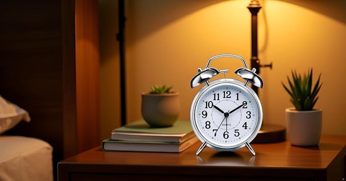 Silver Alarm Clock – Classic Twin-Bell Analog Timepiece for Bedroom, Desk, and Home Decor Premium Quality Single Deals™
