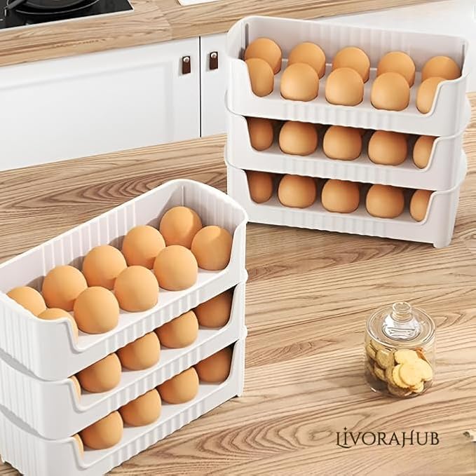 Set of 3 Stackable Egg Tray – Modular Space-Saving Refrigerator Storage Container for Freshness and Kitchen Organization Premium Quality Single Deals™