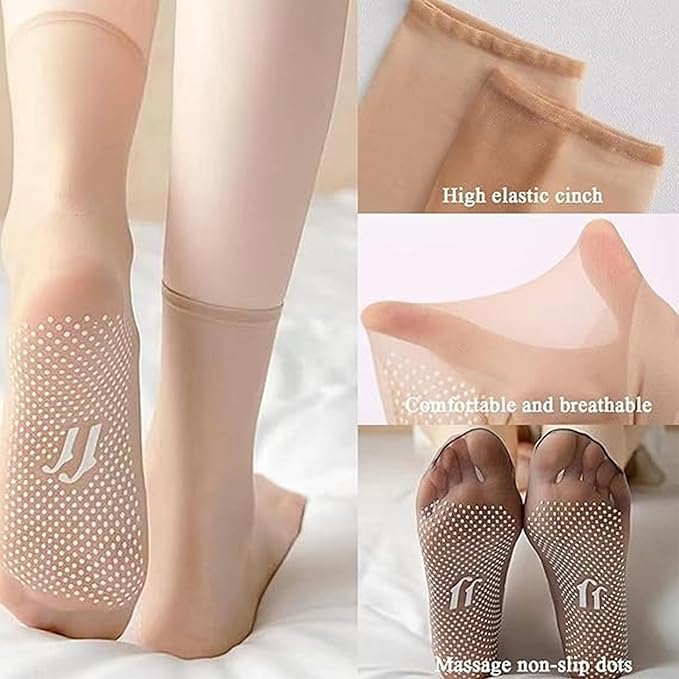 5-Pair Anti-Skid Transparent Liner Socks - Ultra-Thin, Breathable Invisible Footies with Non-Slip Grip for Comfort and Stability Premium Quality Single Deals™