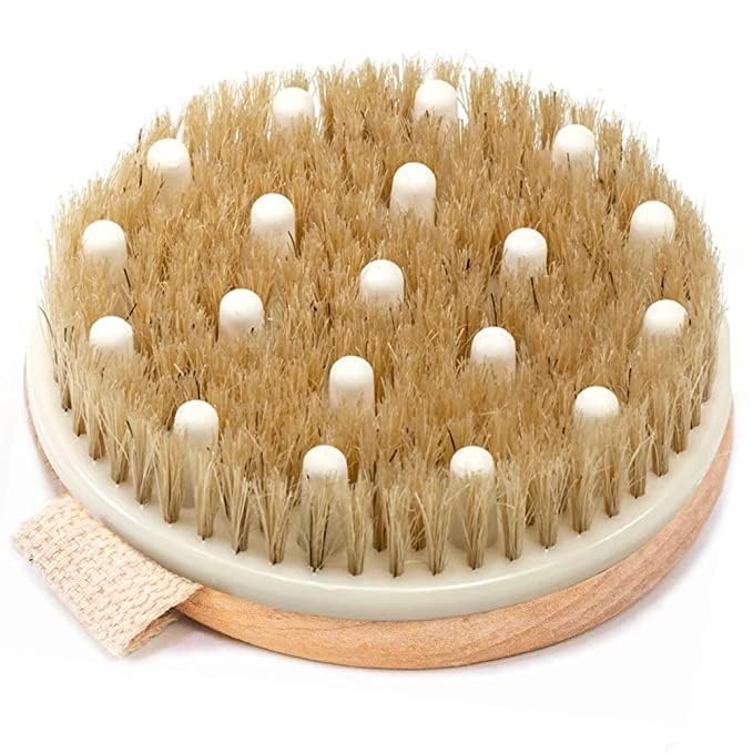 Premium Wooden Round Bath Brush – Ergonomic Natural Bristle Scrubber for Exfoliation and Body Care