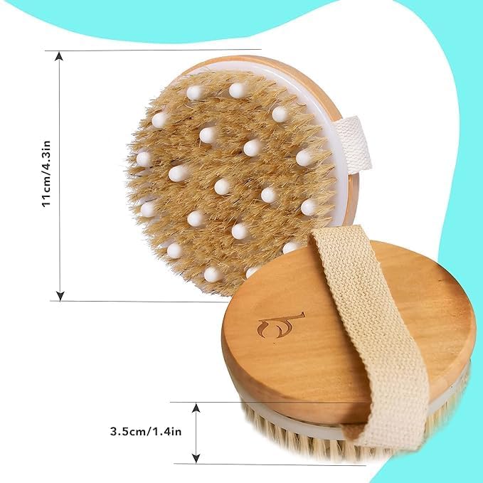 Premium Wooden Round Bath Brush – Ergonomic Natural Bristle Scrubber for Exfoliation and Body Care