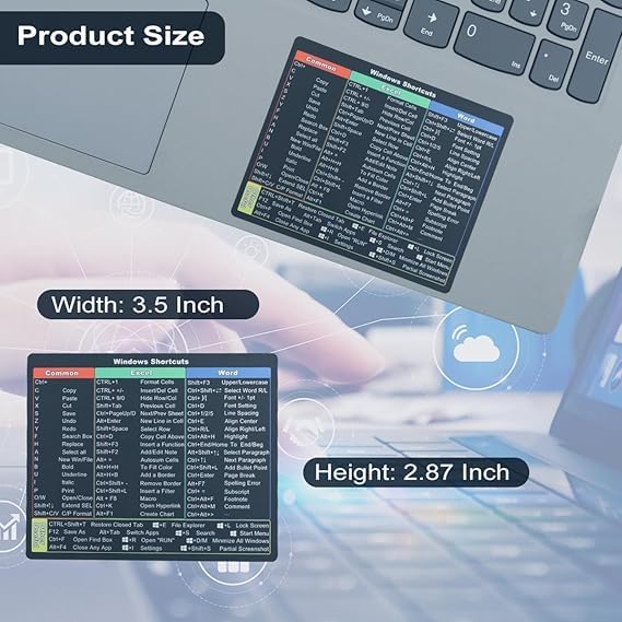 Essential Windows Shortcut Key Reference Sticker – Productivity-Boosting Guide for Excel, Word, and Common Commands Premium Quality Single Deals™
