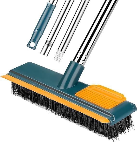 Stainless Steel Floor Cleaner Mop Brush Swiper with Strong Bristle | 2 in 1 Scrape Floor Scrubbing Brush with Long Handle