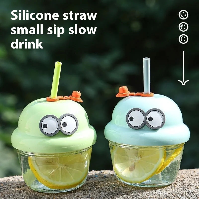 WhimsySip™ 210ml Character Glass Cup with Matched Lid and Straw ( PREMIUM QUALITY )