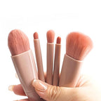 Portable Makeup Brush Set with Integrated Mirror – 5-Piece Travel-Friendly Cosmetic Kit for On-the-Go Application Premium Quality Single Deals™