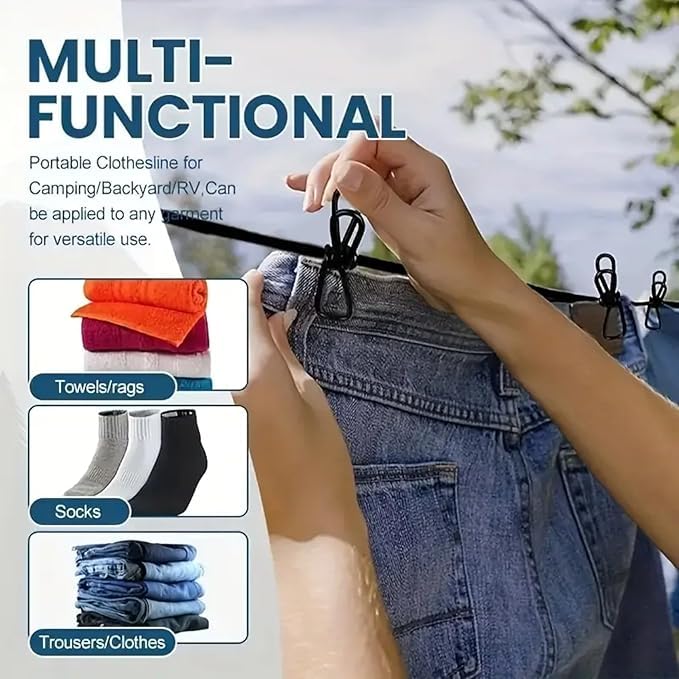 Single Deals™ 12 Clips Clothesline Rope - Premium Quality