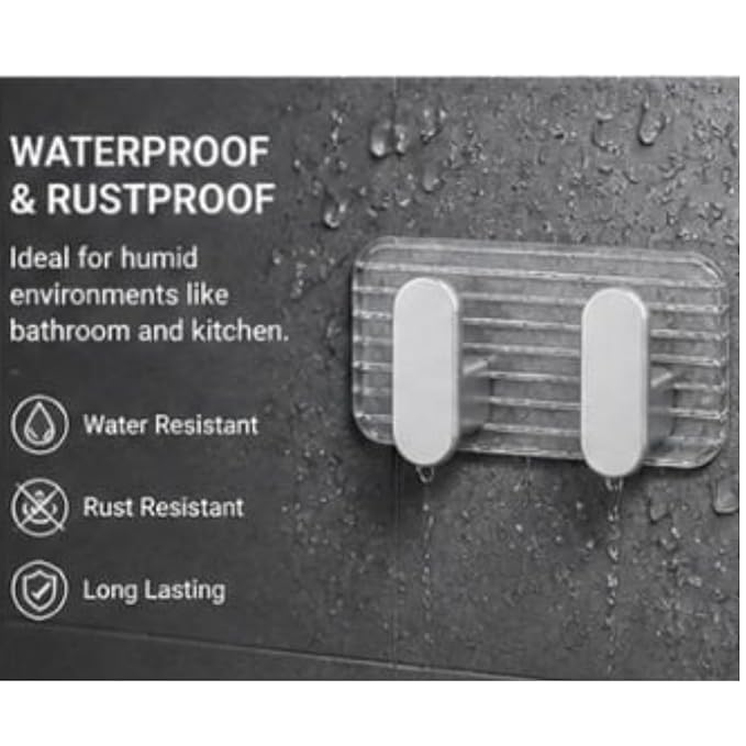 Single Deals™ 2 in 1 Self Adhesive Kitchen & Bathroom Wall Hooks (Silver colour) Premium Quality