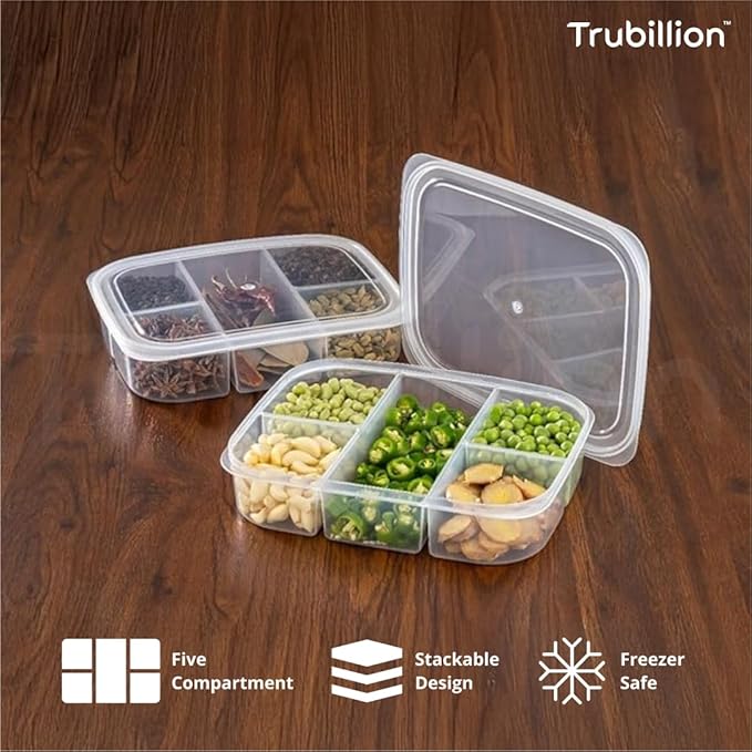 5-Grid Fridge Storage Box – Airtight Multi-Compartment Container for Fresh Produce, Ingredients, and Kitchen Organization Premium Quality Single Deals™