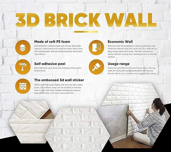 3D White Brick Wallpaper – Premium Textured Wall Decor