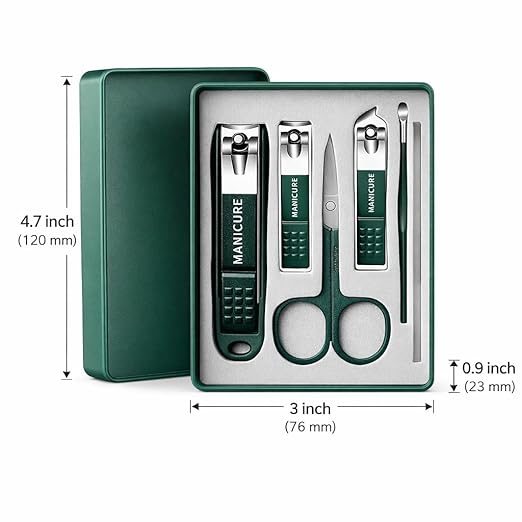 6-Piece Professional Green Manicure Set - Stainless Steel Grooming Kit with Elegant Storage Case for Nail and Cuticle Care Premium Quality Single Deals™