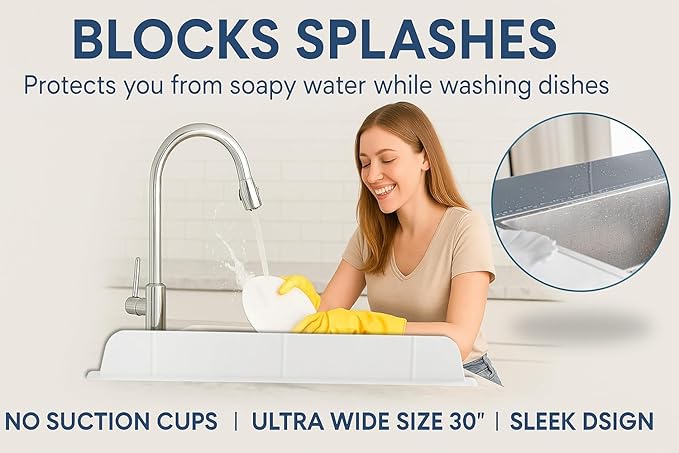 30 Cm Kitchen Sink Splash Guard, Silicone Faucet Splash Guard Mat for Kitchen Counter, Ultra-Wide Sink Water Splash Guard, BPA Free, No Suction Cups, Anti-Slip Sink Water Barrier Protector
