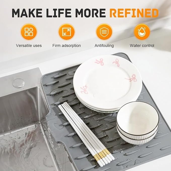 Silicone Dish Drying Mat (32x25cm) – Heat-Resistant, Anti-Slip Countertop Organizer for Efficient Kitchen Cleanup Premium Quality Single Deals™