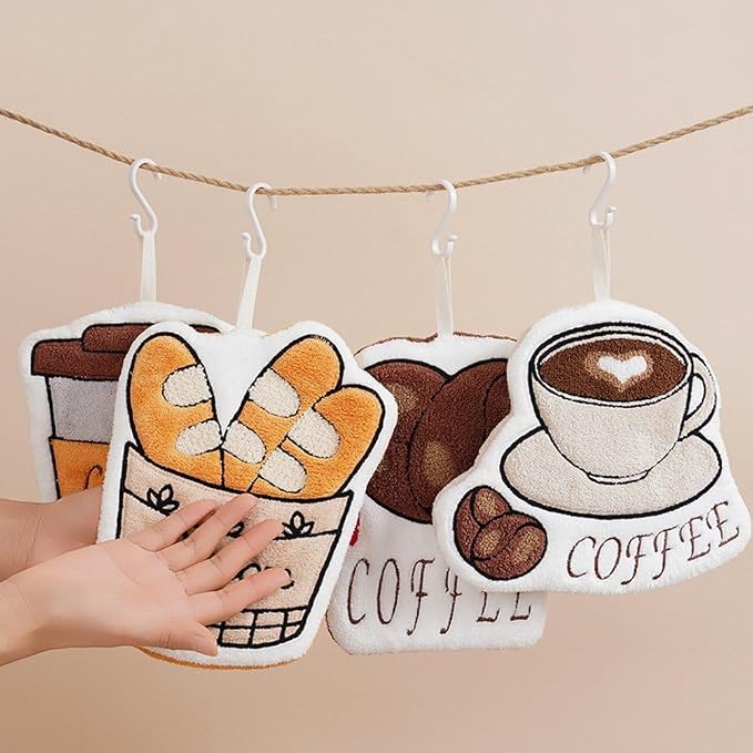 Coffee-Themed Premium Hanging Hand Towel – Absorbent, Decorative Kitchen Accessory