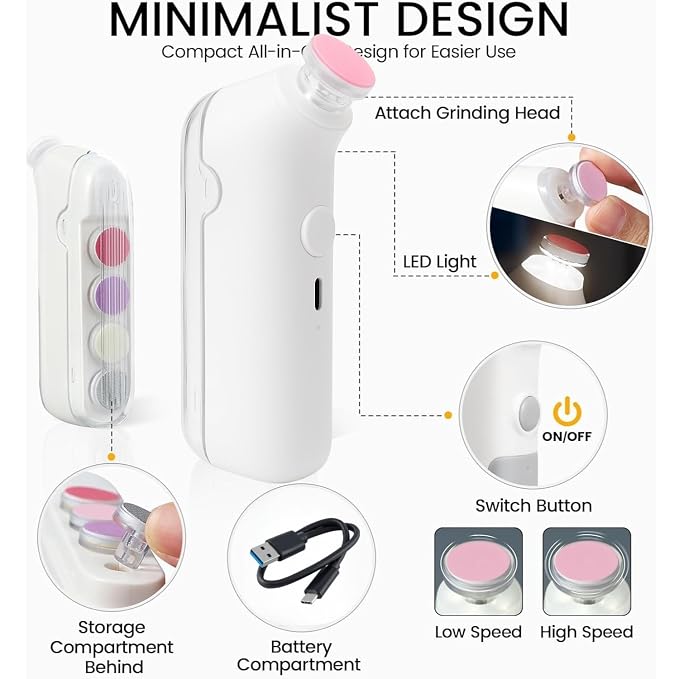 Electric Baby Nail Trimmer - Safe & Silent Infant Nail File with Gentle Grinding Heads for Newborns and Toddlers Premium Quality Single Deals™