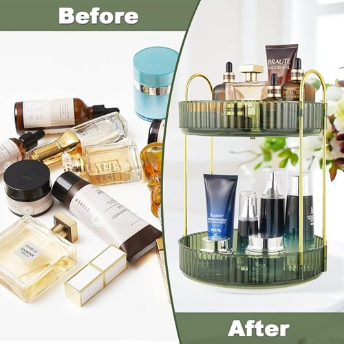 2-Layer 360° Rotating Makeup Organizer – Premium Luxury Cosmetic Storage Shelf for Efficient Vanity Organization Premium Quality Single Deals™