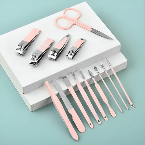 14-Piece Professional Pink Manicure Set - Complete Stainless Steel Grooming Kit in Elegant Travel Case for Comprehensive Nail and Beauty Care Premium Quality Single Deals™