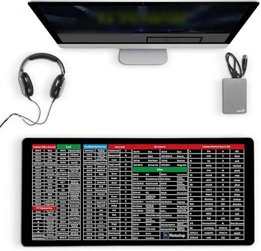 Large Desk/Keyboard Mat with Shortcut Reference Guide – Productivity-Boosting Extended Surface for Laptops and Desktop Workstations Premium Quality Single Deals™