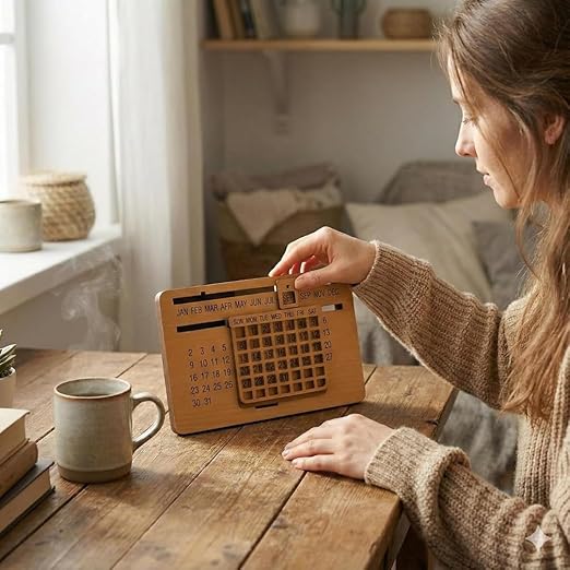Decorative Wooden Perpetual Calendar – Elegant, Rustic Desk Organizer for Timeless Planning and Home Decor Premium Quality Single Deals™