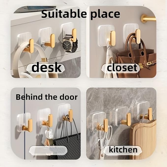 Single Deals™ 4 Pcs Self Adhesive Kitchen Wall Hooks (golden colour) Premium Quality